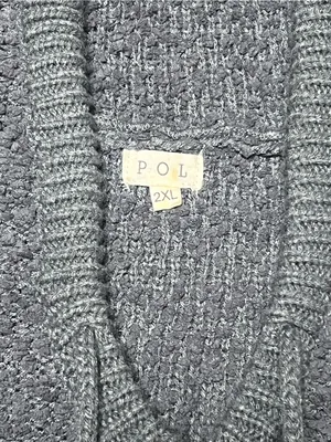 POL Popcorn Knit Hooded Sweater Gray 2XL Plus thumbnail 2