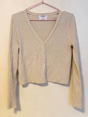 Old Navy Ribbed V Neck Button Down Cardigan Sweater Tan Beige Womens Size Small thumbnail 1