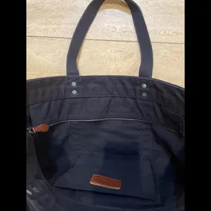 Polo Ralph‎ Lauren Tote Bag Blue Canvas Denim Pony & Flag Embroidery 20x15x6” thumbnail 9