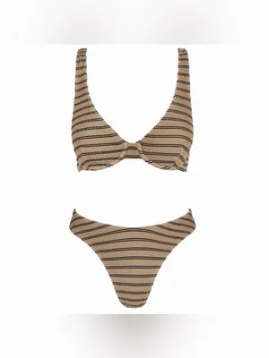 NEW Rhythm. Sol Stripe Hi Cut Adjustable Strap Two Piece XS Bikini Tan/Black Set thumbnail 14