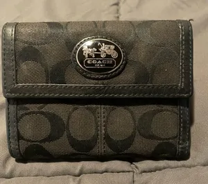 Vintage Coach Black Signature Canvas Trifold Wallet thumbnail 1