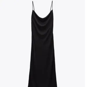 Zara Black Silky Cowl Neck Cami Camisole Midi Backless Tank Slip Dress Size L thumbnail 6