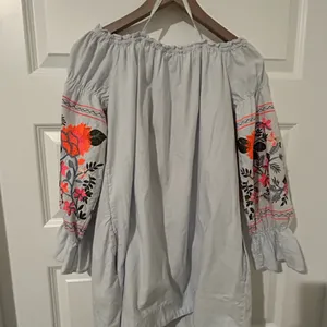 Free People Embroidered Off Shoulder Mini Dress Blue Orange Size S thumbnail 8