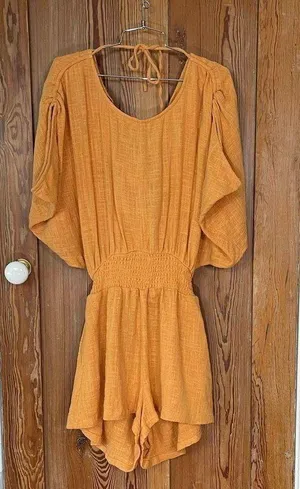 ✨ Free People ✨ Pietro Tie Back Romper 100% Cotton in Suntan ~ Size XS 🍄 thumbnail 5