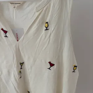 Lucky Brand NWT Women's Embroidered Martini Glass Off-White Tank Top Size L thumbnail 2