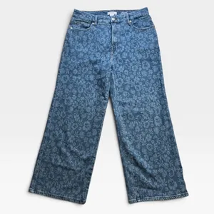 Good American Good Waist Palazzo Crop Floral Denim Wide Leg Jeans Blue 10/30 thumbnail 3