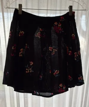 Forever 21 Black Floral Circle Skirt with Pink and Cream Accents thumbnail 1