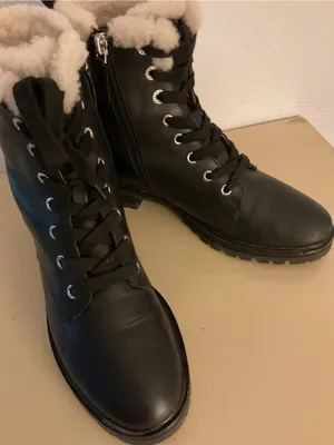 kate spade women Black leather faux fur Jemma platform combat heel boots US 7.5 thumbnail 3