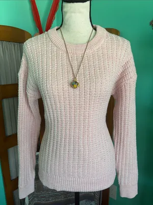 Time and Tru Light Pink Ribbed Crewneck Sweater thumbnail 1