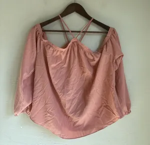 Daytrip Womens Large Dusty Rose Pink Off The Shoulder Strappy Long Sleeve Blouse thumbnail 1