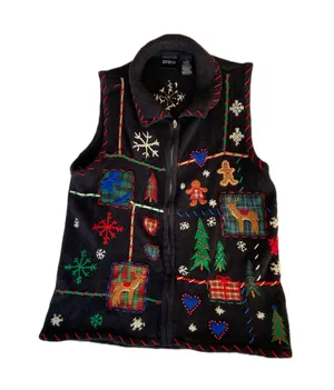 Vintage Holiday Winter Christmas Themed Knit Black Vest 🔥 thumbnail 1