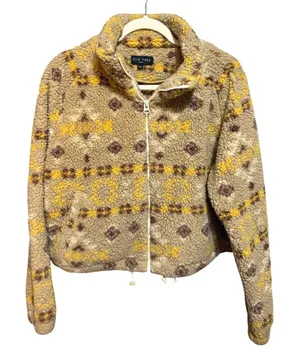 Love Tree Fleece Jacket Geometric Print Zipper Closure L‎ thumbnail 1