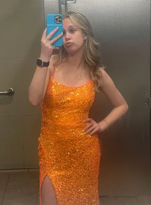 Ellie Wilde Orange Prom Dress thumbnail 3