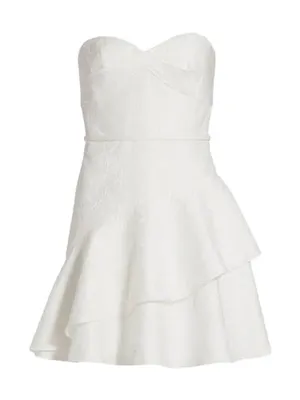 Monique Lhuillier Strapless Tiered Jacquard Mini Dresd-Size 10 thumbnail 4