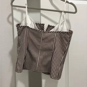 Zara Checkered Camisole in Brown and White thumbnail 2