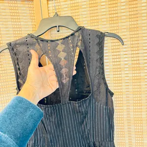 Free People Water Lilly RARE black metallic pinstripe crotchet lace mini dress thumbnail 8