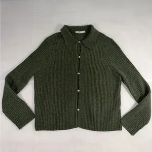 Abercrombie & Fitch Womens Ribbed Polo Cardigan Pearl Button Green Wool Blend L thumbnail 5