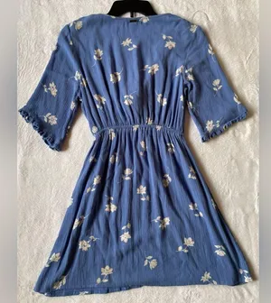 Billabong Blue V-Neck Floral Mini Dress Size Small thumbnail 10