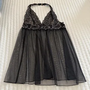 Victoria’s Secret Black Halter Top M Medium Sheer Mesh Lace Slip Dress Lingerie thumbnail 6
