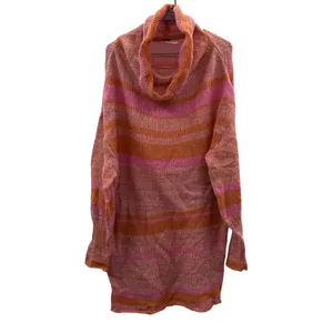 Free People Candy Stripe Pink Orange Knit Long Sleeve‎ Cowl Neck Tunic Sweater M thumbnail 3