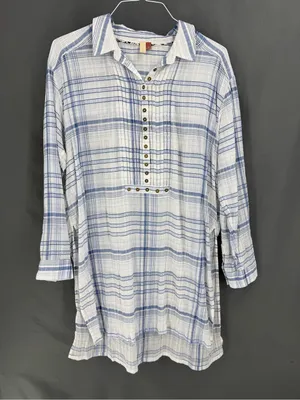 Anthropologie Pilcro and the Letterpress Western Blue & White Plaid Tunic Top thumbnail 2