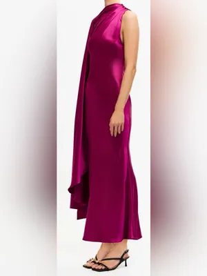 NEW ACLER Ropley satin cape Iris fuchsia maxi dress sz 10 thumbnail 3