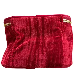 Sézane Crushed Red Velvet Cotton Lined Tassel Zipper Travel Case thumbnail 5