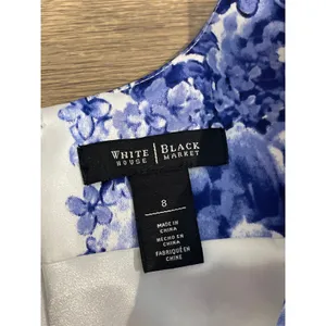 White House Black Market White Blue Floral Satin Sheath Dress Fully Lined Size 8 thumbnail 3