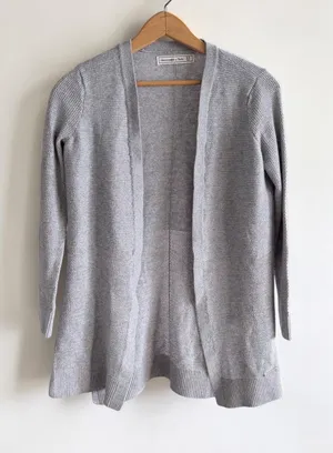 Abercrombie & Fitch Womens XS‎ Gray Open Front Mixed Knit Cardigan Sweater Light thumbnail 1