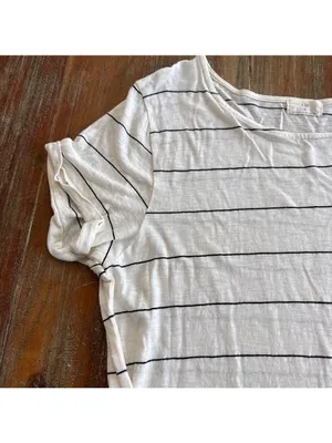 Anthropologie T.La Annabelle Off-White Black Striped Short Sleeve Tie Waist XL thumbnail 2