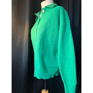 Noracora Green Button Up Cardigan Sweater Polo Collar Size S thumbnail 3