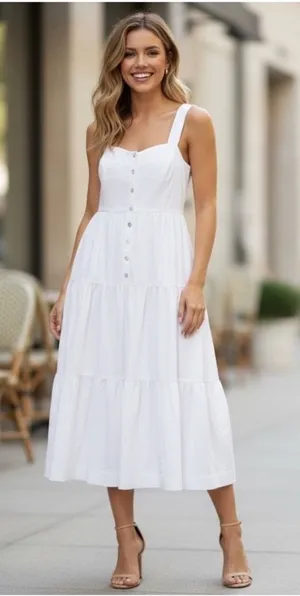 Madewell Suzette Tier Midi Dress 16 White Cotton Button Front Cottagecore Bridal thumbnail 1