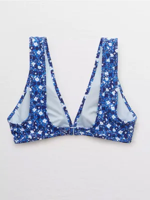 AERIE Wide Strap Plunge Bikini Top in Brilliant Blue Floral Size M thumbnail 2