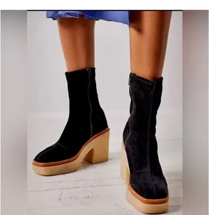 Free People Black Sock Platform Boots with Tan Crepe Heel thumbnail 2