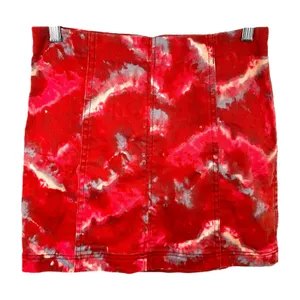 Free People Size 8 Mini Skirt‎ Denim Red Tie Dye Modern Femme Flamingo Flame 335 thumbnail 2