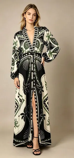 NWOT Farm Rio Mystic Scarf Floral Long Sleeve V Neck Maxi Dress Size XS thumbnail 1