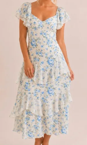 NEW Altar’d State Blue & White Floral Maxi Dress Size Large NWT thumbnail 1