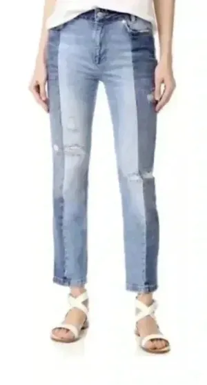 Free People We The Free‎ Women's Two Toned Patchwork Distressed Denim Jeans 24 thumbnail 1