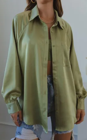 Miss Lola Satin Button Down Long Sleeve Blouse thumbnail 9