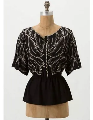 Maple Anthropologie Odd Rubies Embroidered Peplum Top thumbnail 1