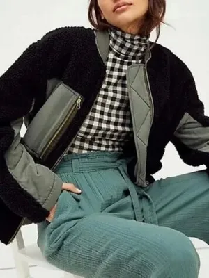 Free People Rivington Jacket Black Olive Sz L NWT thumbnail 1