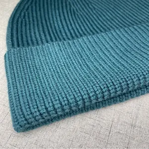 Ribbed Merino Wool Knit Beanie Winter Hat Green Jasper Nwt thumbnail 6
