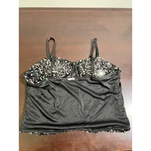 Sequin Corset Bustier Top Underwire Adjustable Straps Black Silver M Size M thumbnail 9