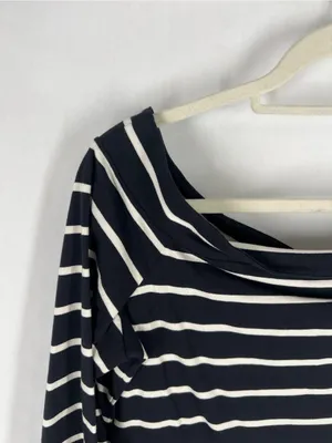 LOFT Navy & White Striped Wide Boatneck‎ Top thumbnail 2