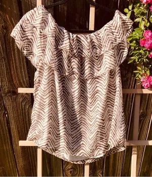 🌸NEW WHITE HOUSE BLACK MARKET BLOUSE Sz XL WHITE/ BROWN /GOLD thumbnail 8