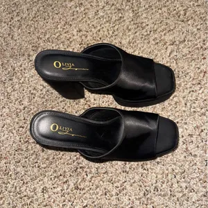 Chunky Platform Heel Mules Satin Black 9 thumbnail 2