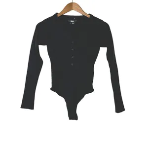 DKNY Medium Black Ribbed Henley Long Sleeve Bodysuit Snap Front thumbnail 3