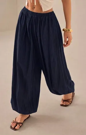 0 XS Balloon Pants Palazzo ZARA Navy Blue Semi Sheer lined Flowy Modern Boho thumbnail 1