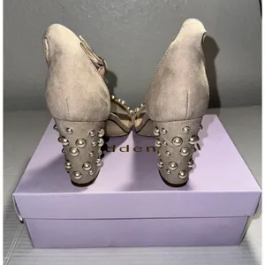Madden Girl Block Heels Women 9 Bitsyy Blush Suede Faux Pearls Wedding Prom New thumbnail 5