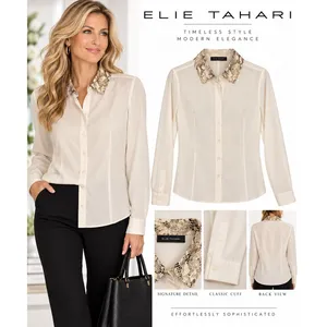 Elie Tahari Top Womens Size L White Button Front Snakeskin Print Collar NWT thumbnail 9